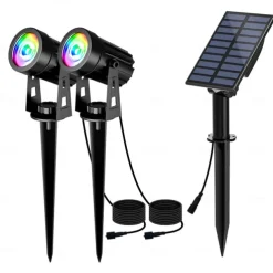 1pc 2-Head Outdoor Solar Waterproof Spotlight for Courtyard, Garden, Pond, Tree, Pathway and Lawn Lighting