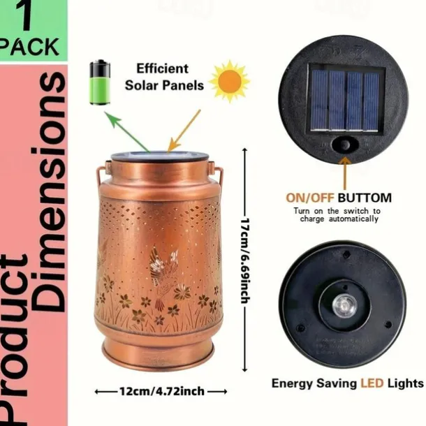 1pc Hummingbird Solar Lantern Lights, Outdoor Hanging Metal Decor Lanterns-Waterproof LED Decorative Light for Garden Patio Yard Lawn Backyard Front Porch As Gifts for Mom Grandma Women