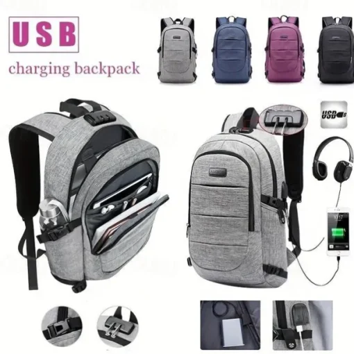 1pc Large Capacity Laptop Storage Backpack Schoolbag For Outdoor Camping Travel Anti-theft Waterproof Sports Bag With USB Charging Port Father's Day Gift Birthday Gift