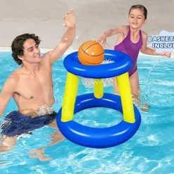 1pc Large Floating Volleyball Net and Basketball Hoop - Inflatable Pool Game Set for Water Fun - Durable and Easy to Assemble - Perfect for Backyard Pool Parties and Outdoor Games