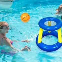1pc Large Floating Volleyball Net and Basketball Hoop - Inflatable Pool Game Set for Water Fun - Durable and Easy to Assemble - Perfect for Backyard Pool Parties and Outdoor Games
