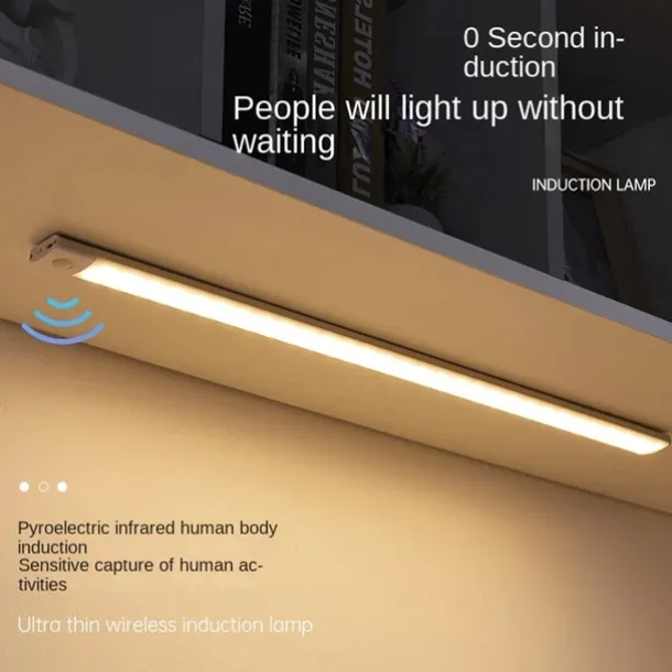 1pc LED Motion Sensor Cabinet Light Under Counter Closet Lighting Wireless Magnetic USB Rechargeable Kitchen Night Lights for Wardrobe Closets Cabinet Cupboard Stairs Corridor Shelf
