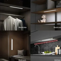 1pc LED Motion Sensor Cabinet Light Under Counter Closet Lighting Wireless Magnetic USB Rechargeable Kitchen Night Lights for Wardrobe Closets Cabinet Cupboard Stairs Corridor Shelf