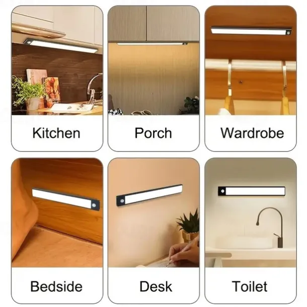 1pc LED Motion Sensor Cabinet Light Under Counter Closet Lighting Wireless Magnetic USB Rechargeable Kitchen Night Lights for Wardrobe Closets Cabinet Cupboard Stairs Corridor Shelf