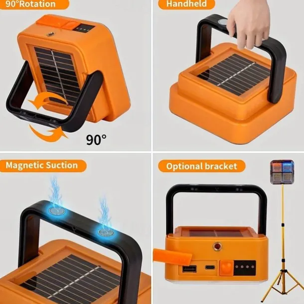 1pc LED Portable Solar Work Light, Rechargeable Magnetic Light, Emergency Worklight with 4 Light Modes for Power Failure, Car Repair, Camping, Construction Job Site