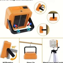 1pc LED Portable Solar Work Light, Rechargeable Magnetic Light, Emergency Worklight with 4 Light Modes for Power Failure, Car Repair, Camping, Construction Job Site