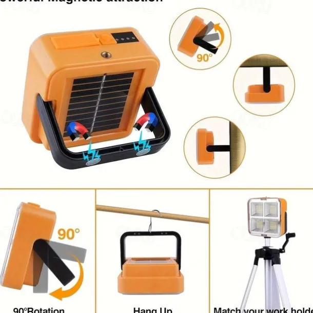 1pc LED Portable Solar Work Light, Rechargeable Magnetic Light, Emergency Worklight with 4 Light Modes for Power Failure, Car Repair, Camping, Construction Job Site