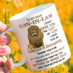 1pc Lion Son-In-Law Coffee Mug 11oz Ceramic Coffee Cups To My Dear Son-In-Law Water Cups From Mother-In-Law Summer Winter Drinkware Gifts
