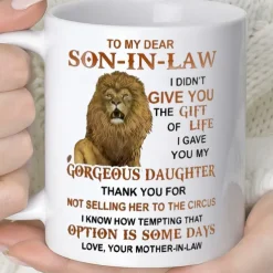 1pc Lion Son-In-Law Coffee Mug 11oz Ceramic Coffee Cups To My Dear Son-In-Law Water Cups From Mother-In-Law Summer Winter Drinkware Gifts