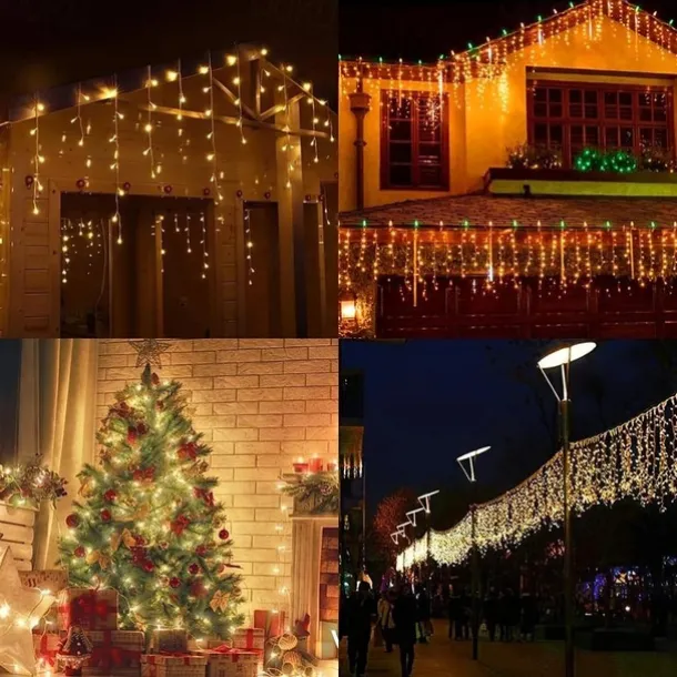 1Pc 4M 96Led Icicle Christmas String Light, USB Plug in with 8 Modes, Waterproof Light for Xmas Indoor Outdoor Party Decor