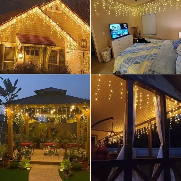 1Pc 4M 96Led Icicle Christmas String Light, USB Plug in with 8 Modes, Waterproof Light for Xmas Indoor Outdoor Party Decor