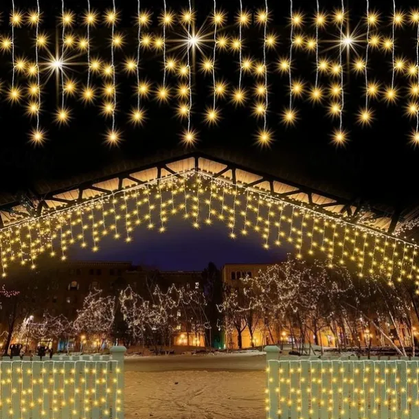 1Pc 4M 96Led Icicle Christmas String Light, USB Plug in with 8 Modes, Waterproof Light for Xmas Indoor Outdoor Party Decor