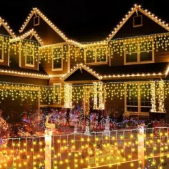 1Pc 4M 96Led Icicle Christmas String Light, USB Plug in with 8 Modes, Waterproof Light for Xmas Indoor Outdoor Party Decor