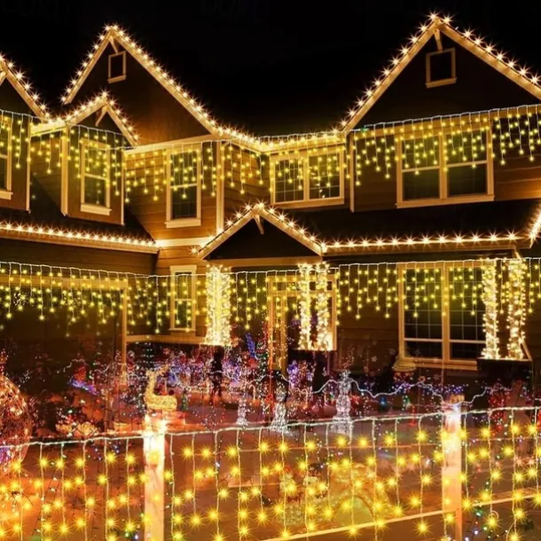 1Pc 4M 96Led Icicle Christmas String Light, USB Plug in with 8 Modes, Waterproof Light for Xmas Indoor Outdoor Party Decor