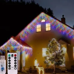 1Pc 4M 96Led Icicle Christmas String Light, USB Plug in with 8 Modes, Waterproof Light for Xmas Indoor Outdoor Party Decor