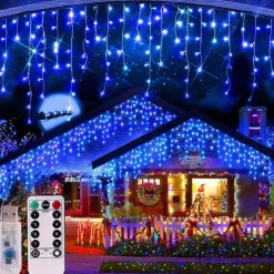 1Pc 4M 96Led Icicle Christmas String Light, USB Plug in with 8 Modes, Waterproof Light for Xmas Indoor Outdoor Party Decor