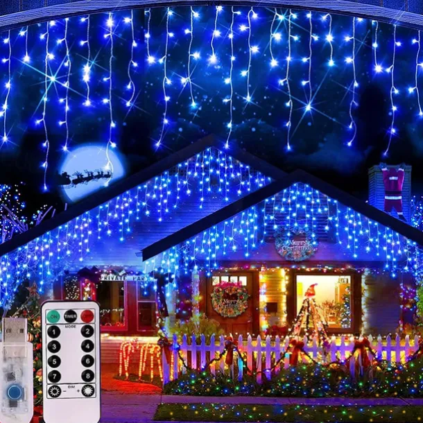 1Pc 4M 96Led Icicle Christmas String Light, USB Plug in with 8 Modes, Waterproof Light for Xmas Indoor Outdoor Party Decor