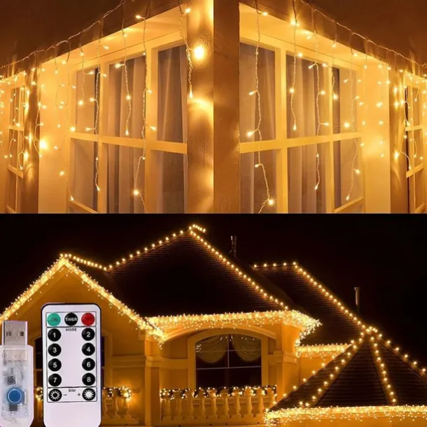 1Pc 4M 96Led Icicle Christmas String Light, USB Plug in with 8 Modes, Waterproof Light for Xmas Indoor Outdoor Party Decor