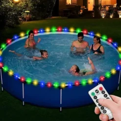 1pc 20M 200Leds Waterproof LED Pool Rim Lights, Submersible Rim Lights with Color Changing Remote Control, Battery Operated for Above Ground Circular Pools Bright Durable String Lights