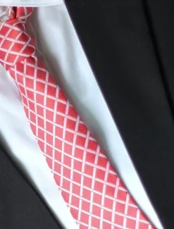 1Pc Man Necktie Pink Grid Width 8cm Bridegroom Groomsman Tie Business Manager Tie