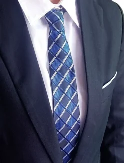 1Pc Man Necktie Width 8cm Blue Plaid Bridegroom Groomsman Tie Business Manager Tie