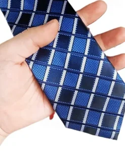 1Pc Man Necktie Width 8cm Blue Plaid Bridegroom Groomsman Tie Business Manager Tie