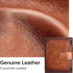 1pc Men's Genuine Leather Wallet Vintage Short Multi Function ID Card Holder RFID Blocking Zipper Coin Pocket Billfold Give Gifts To Men On Valentine's Day