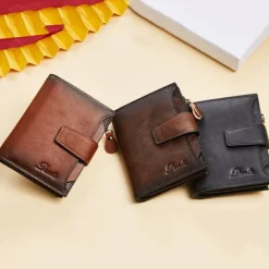 1pc Men's Genuine Leather Wallet Vintage Short Multi Function ID Card Holder RFID Blocking Zipper Coin Pocket Billfold Give Gifts To Men On Valentine's Day