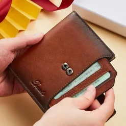 1pc Men's Genuine Leather Wallet Vintage Short Multi Function ID Card Holder RFID Blocking Zipper Coin Pocket Billfold Give Gifts To Men On Valentine's Day