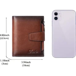1pc Men's Genuine Leather Wallet Vintage Short Multi Function ID Card Holder RFID Blocking Zipper Coin Pocket Billfold Give Gifts To Men On Valentine's Day