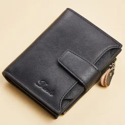 1pc Men's Genuine Leather Wallet Vintage Short Multi Function ID Card Holder RFID Blocking Zipper Coin Pocket Billfold Give Gifts To Men On Valentine's Day