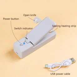 1pc Mini Bag Sealer, USB Rechargeable Portable Sealing Machine, Handheld Heat Vacuum Sealers For Plastic Bags, Kitchen Tools