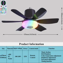 1pc Modern Ceiling Fan Chandelier Smart Remote Control, E27 Screw Base - Easy Install, Strong Wind for Living Room, Bedroom, Study, Kitchen, Workshop, Ceiling Fan