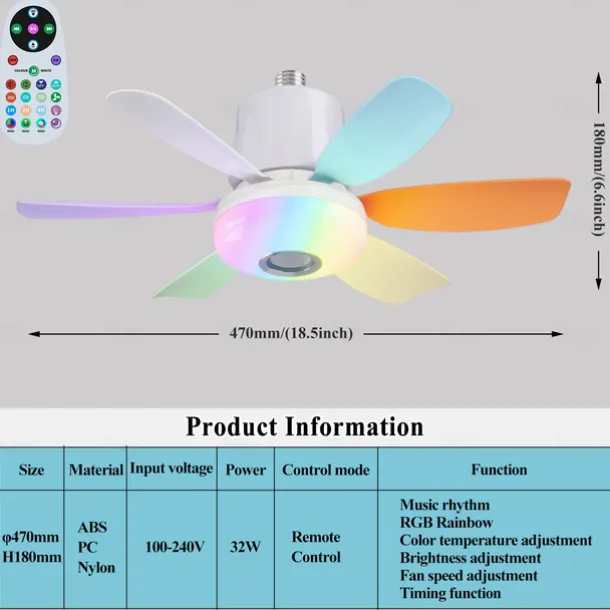 1pc Modern Ceiling Fan Chandelier Smart Remote Control, E27 Screw Base - Easy Install, Strong Wind for Living Room, Bedroom, Study, Kitchen, Workshop, Ceiling Fan