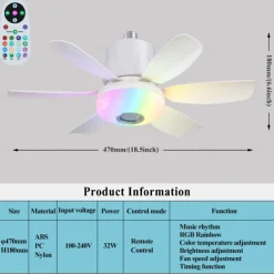 1pc Modern Ceiling Fan Chandelier Smart Remote Control, E27 Screw Base - Easy Install, Strong Wind for Living Room, Bedroom, Study, Kitchen, Workshop, Ceiling Fan