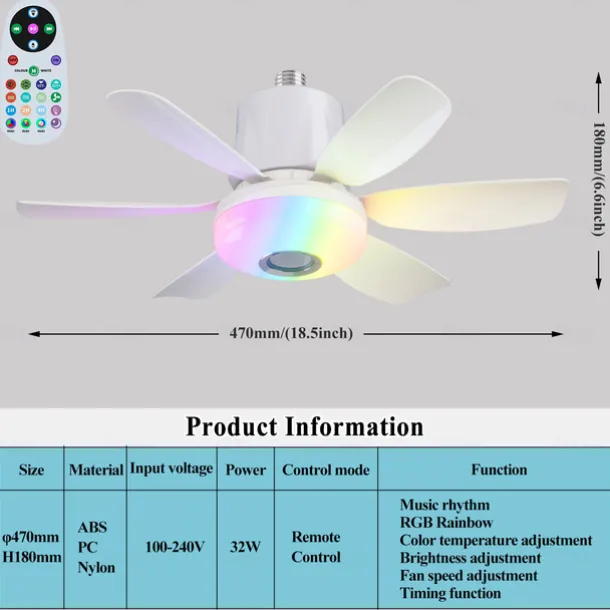 1pc Modern Ceiling Fan Chandelier Smart Remote Control, E27 Screw Base - Easy Install, Strong Wind for Living Room, Bedroom, Study, Kitchen, Workshop, Ceiling Fan