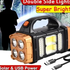 1pc Multifunctional Solar LED+COB Light With Handle, USB Charging Waterproof For Outdoor Camping Safety Emergency At Night