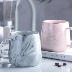 1pc Nordic Marble Pattern Insulated Coffee Cup with Golden Edge - Creative Ceramic Mug for Couples