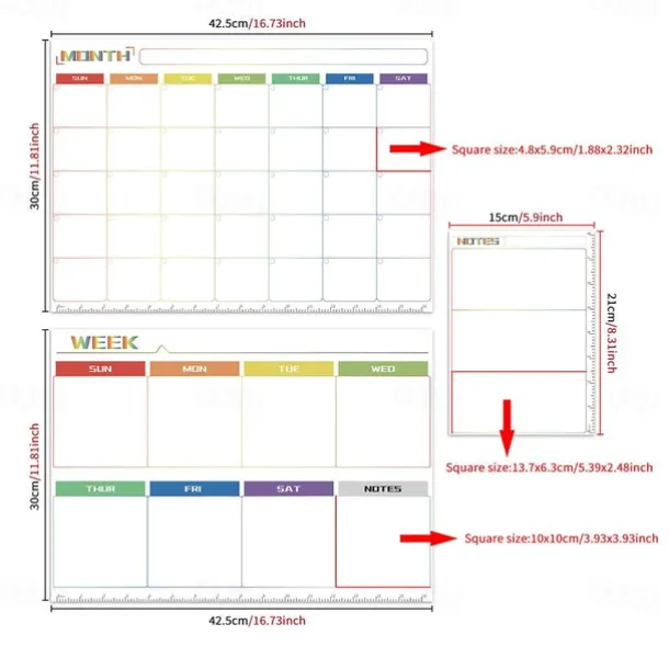 1pc Notes Wallpaper Magnetic Monthly/Weekly/Daily Planner Calendar Table Dry Erase Whiteboard Blackboard Fridge Sticker Message Board Menu