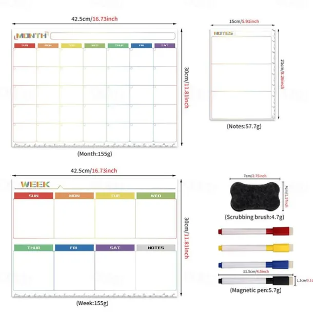 1pc Notes Wallpaper Magnetic Monthly/Weekly/Daily Planner Calendar Table Dry Erase Whiteboard Blackboard Fridge Sticker Message Board Menu