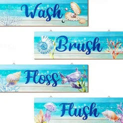 1pc Ocean Beach Bathroom Wall Decor Wooden Relax Soak Relax Breathe Wall Art Bathroom Sign Hanging Seashell Starfish Wooden Sign Room Decor Scene Decor Bedroom Decor Entrance Decor Wall Beauti