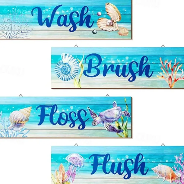 1pc Ocean Beach Bathroom Wall Decor Wooden Relax Soak Relax Breathe Wall Art Bathroom Sign Hanging Seashell Starfish Wooden Sign Room Decor Scene Decor Bedroom Decor Entrance Decor Wall Beauti