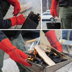 1pc Outdoor BBQ Camping Fire Leather Gloves, Heat-Resistant Protective Gloves, Ideal for Grilling, Cooking, and Outdoor Activities, Durable and Comfortable for Safe Handling of Hot Items
