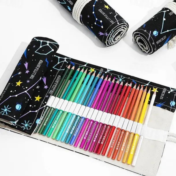 1pc Personalized Print Canvas Craft Pencil Bag With 24 Storage Grids, Back to School Gift