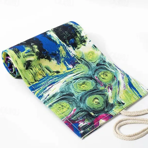 1pc Personalized Print Canvas Craft Pencil Bag With 24 Storage Grids, Back to School Gift