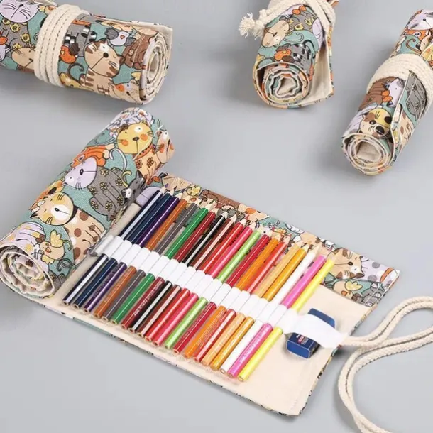 1pc Personalized Print Canvas Craft Pencil Bag With 24 Storage Grids, Back to School Gift