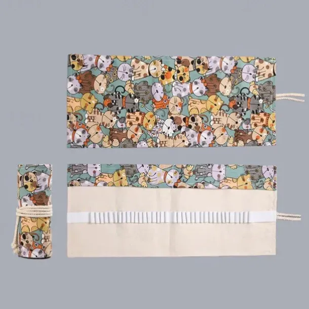 1pc Personalized Print Canvas Craft Pencil Bag With 24 Storage Grids, Back to School Gift