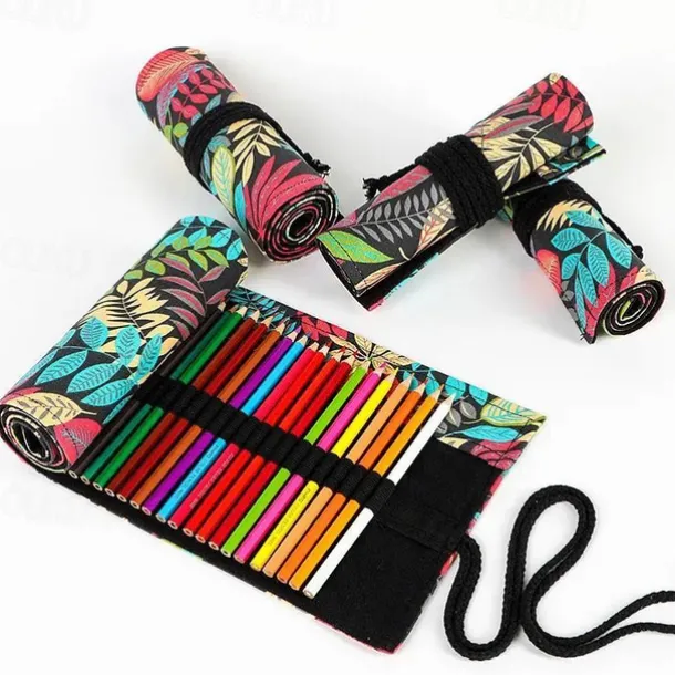 1pc Personalized Print Canvas Craft Pencil Bag With 24 Storage Grids, Back to School Gift