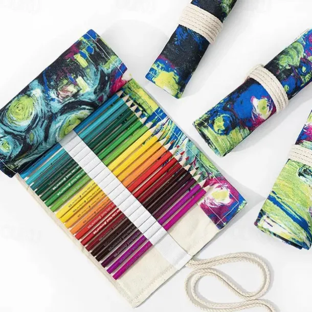 1pc Personalized Print Canvas Craft Pencil Bag With 24 Storage Grids, Back to School Gift