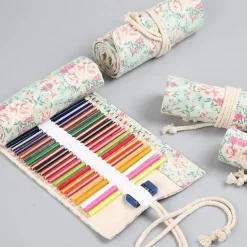 1pc Personalized Print Canvas Craft Pencil Bag With 24 Storage Grids, Back to School Gift